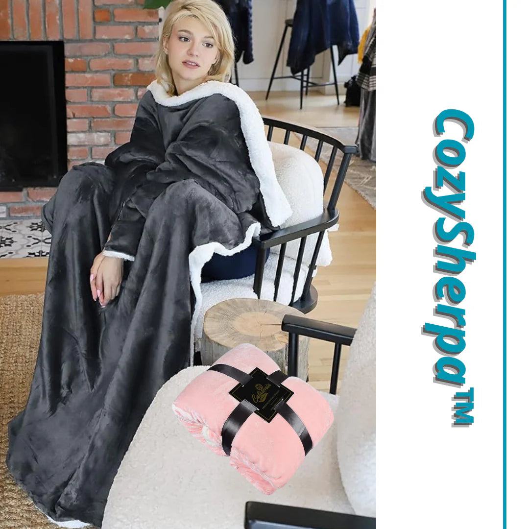 CozySherpa™ | Manta XL con Mangas y Forro Polar Negro y Rosa