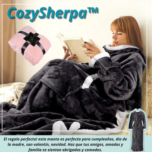 CozySherpa™ | Manta XL con Mangas y Forro Polar Negro y Rosa